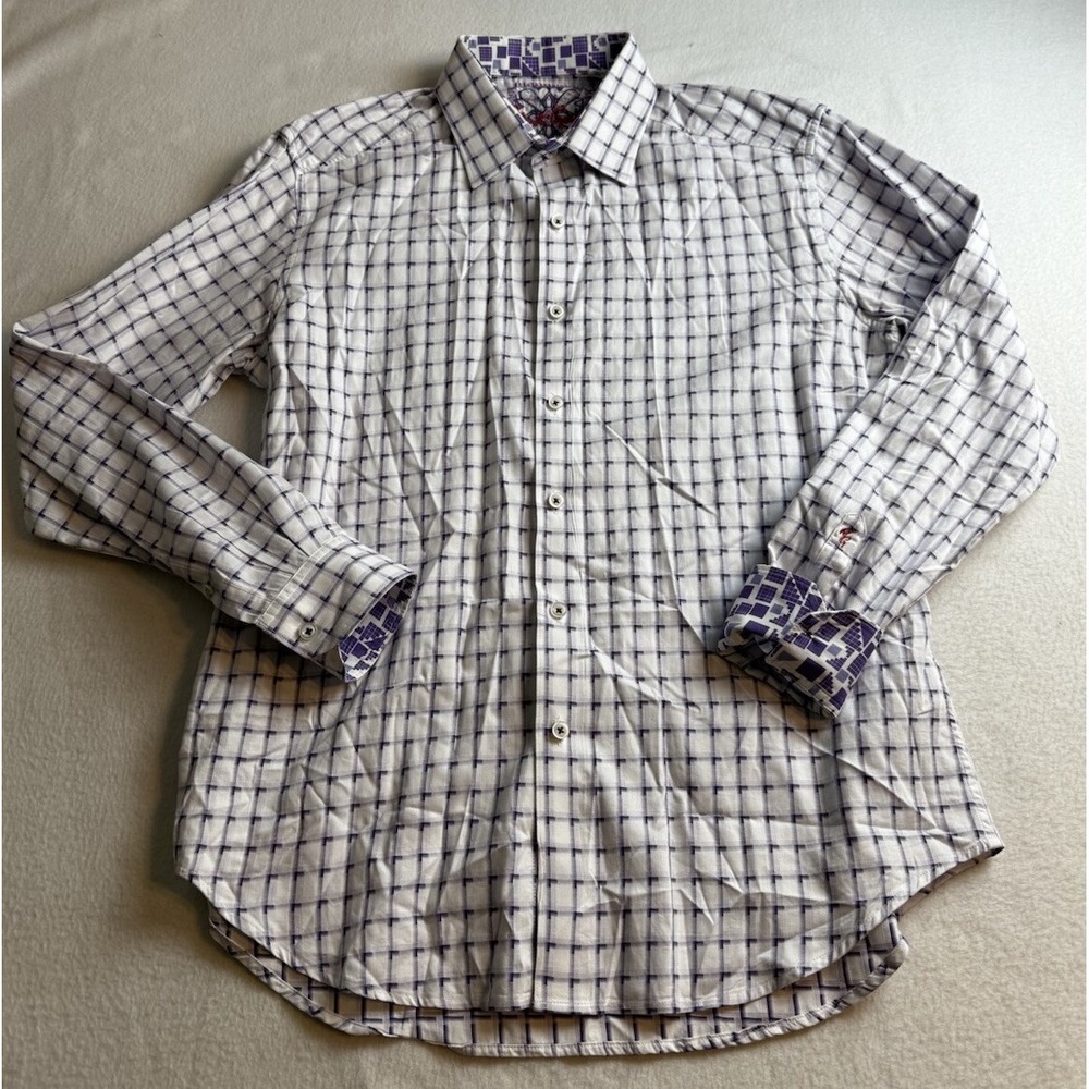 Robert Graham Classic Fit Button Shirt Purple & White EUC Mens Size M